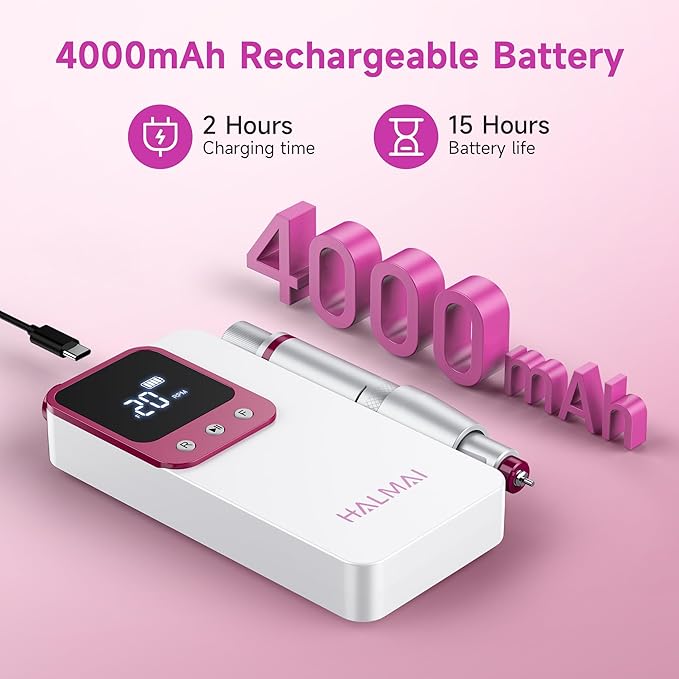 Electric Nail Drill Professional, Portable Nail File for Acrylic Gel Nails, Cordless Rechargeable Ultra Power Nail Drill Kit 40000RPM, HMC320 Salon-Grade Efile Nail Machine (White)-VivaGrace Women