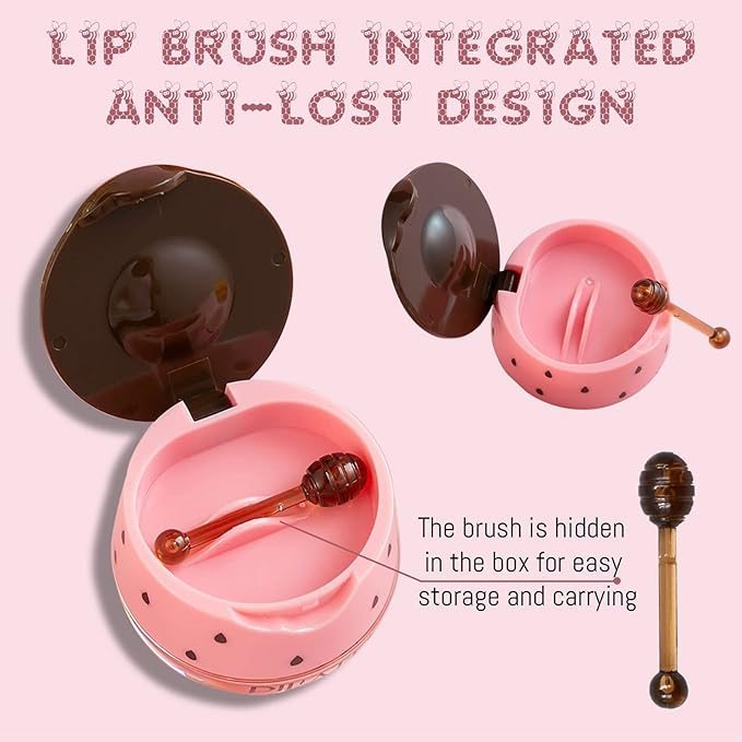 2PCS Lip Balm Honey Pot, Honey Pot Lip Balm for Dry Cracked Lips, Strawberry Lip Balm Scrubs Exfoliator & Moisturizer, Hydrating Lip Balm Honey Pot with Wand, Lip Sleeping Mask (B)-VivaGrace Women