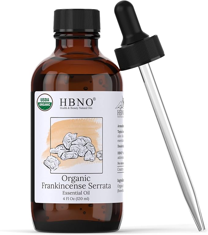 HBNO California Bottled Organic Frankincense Essential Oil 4 fl oz (120ml) - USDA Certified Oil - Organic Frankincense Essential Oil for Skin and Aromtherapy-VivaGrace Women