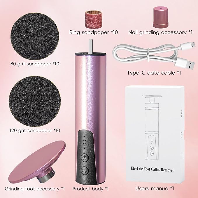 Electric Callus Remover,CHNYNJN Foot File Grinder Tool with Speed Controller and 20pcs Replacement Sandpaper and 10 Sand Rings Disk for Men Women Dead Dry Crack Skin Calluses-VivaGrace Women