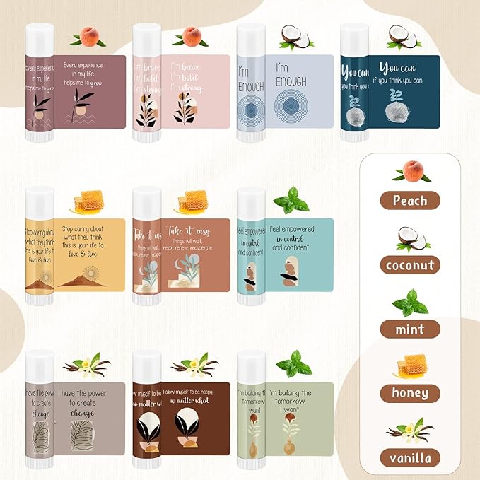 Mental Health Awareness Gifts Lip Balm Bulk Inspirational Lip Balm with Positive Daily Affirmation Cards Self Care Gifts Gifts for Women Men Stress Relief Family Reunion Favor(10 Sets)-VivaGrace Women