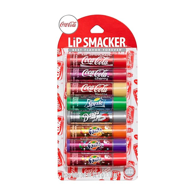 Lip Smacker Coca-Cola Flavored Balm, 8 Count, Flavors Coke, Cherry Vanilla Sprite, Root Beer, Orange Fanta, Grape Strawberry Fanta-VivaGrace Women