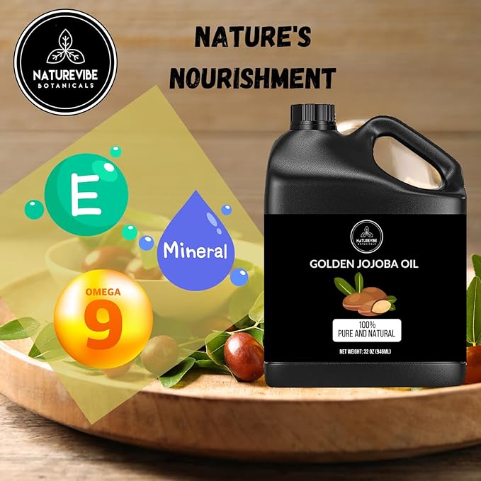 Naturevibe Botanicals Golden Jojoba Oil 32 oz – 100% Pure, Cold-Pressed Moisturizer for Skin & Hair | Antioxidant-Rich, Non-Greasy, Carrier Oil & Daily Hydration-VivaGrace Women