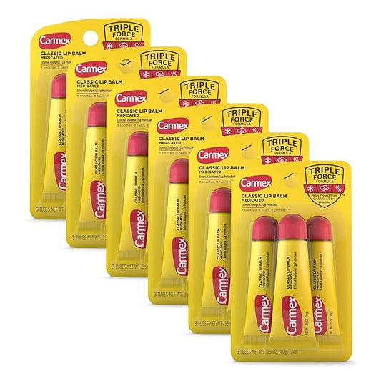 Carmex Medicated Lip Balm Tubes, Lip Moisturizer for Dry, Chapped Lips, 0.35 OZ - (6 Packs of 3)-VivaGrace Women