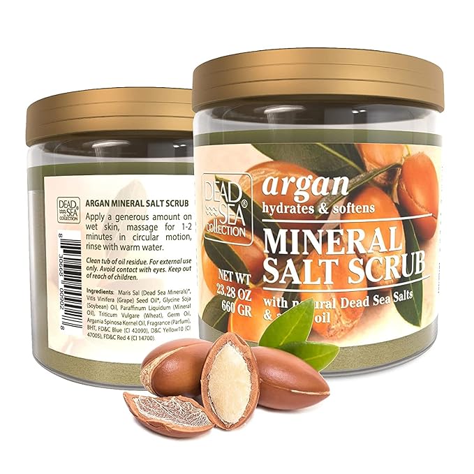 Dead Sea Collection Argan Salt Scrub – Exfoliating Body Scrub for Women – Moisturizing and Nourishing Skin – with Pure Oils and Dead Sea Minerals (23.28 Oz)-VivaGrace Women