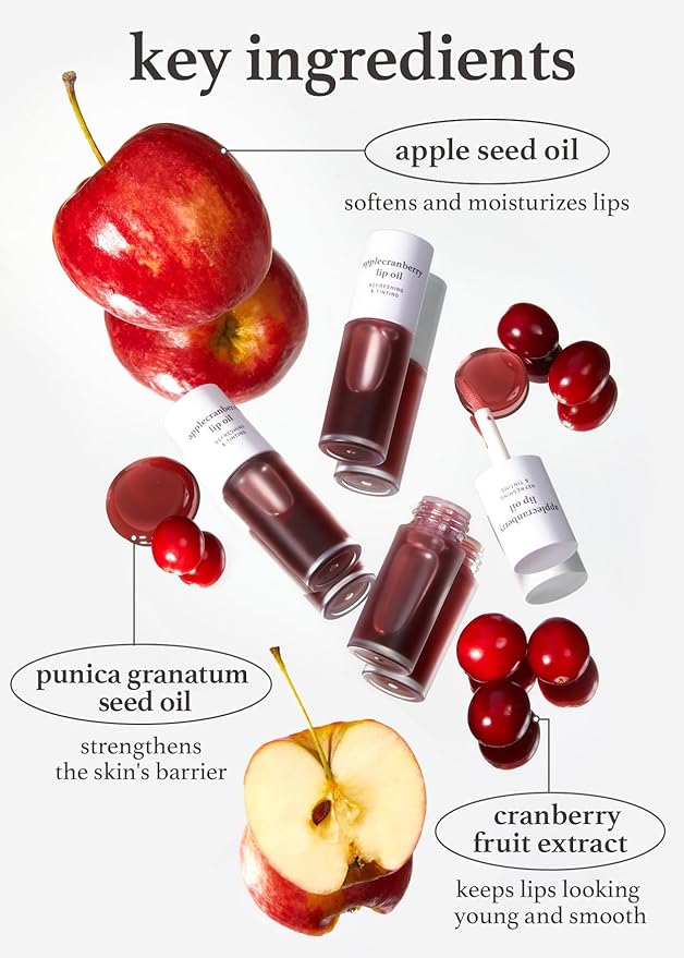NOONI Korean Vegan Lip Oil - Applepeony, 0.12 Fl Oz + Korean Lip Oil - Applecranberry, 0.12 Fl Oz Bundle-VivaGrace Women