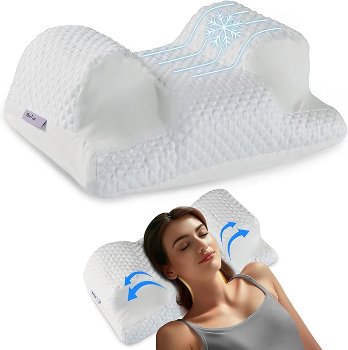 YourFacePillow- Back Sleeper Beauty Pillow, Cervical Neck Pillow, Patented Contour Memory Foam Pillow, Ergonomic Neck, Back and Shoulder Support. Back Sleeping Reduces Pressure on Skin - Cooling-VivaGrace Women