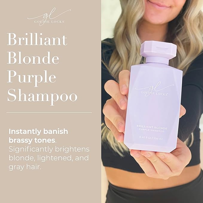 Goldie Locks Brilliant Blonde Purple Shampoo for Blonde, Lightened, Grey Hair & Extensions, Brightens, Tones, Eliminates Brass, Sulfate-Free, Nourishing, Moisturizing, Color Safe, 8.45 Fl Oz Bottle-VivaGrace Women