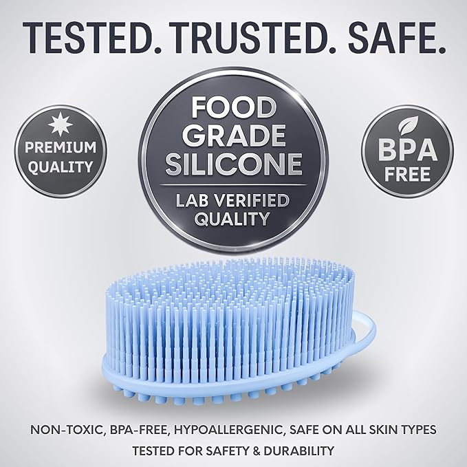 Avilana Silicone Body Scrubber – Gentle Shower Brush & Loofah Alternative- Food Grade & Lab Tested – Fast-Drying, Hygienic, BPA-Free Silicone Body Gentle Exfoliator (Blue, Massage)-VivaGrace Women