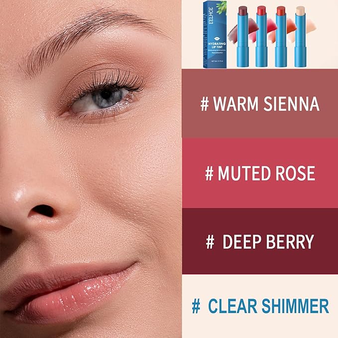 4Pcs Lip Tint Hydrating, Moisturizing Effect Tinted Lip Balm Repair Dry Lips Hydrating Strength Hydrating Lip Tint Lip Care Lip Gloss, Long-Lasting Non-sticky Natural Ingredients Lip Tint-VivaGrace Women