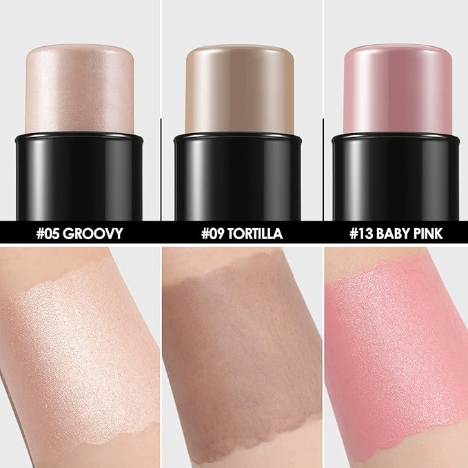 FOCALLURE 3 Pcs Cream Contour Sticks,Shades with Highlighter & Bronzer & Blush,Non-greasy Long-wear Face Contouring Pen,Easy to Sculpt the Face and Create a Lightweight Finishing Makeup,FAIR-VivaGrace Women
