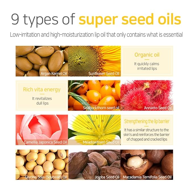 PETITFEE Lip Oil Super Seed | 0.10 Oz | Glass Lip, Healthy Lip Care, Moisturizing Lip Oil with Honey, Propolis, Herbal Oil, Glowy, Revitalizing, Calming Lip, Non-sticky, Non-artificial Colors-VivaGrace Women