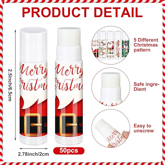 50 Pcs Pink Princess Lip Balm Bulk Pink Girl Lip Care Products Pink Girl Birthday Party Supplies Princess Party Gifts for Kids Women Bachelorette Party Bridal Baby Shower(Classic Christmas Styles)-VivaGrace Women