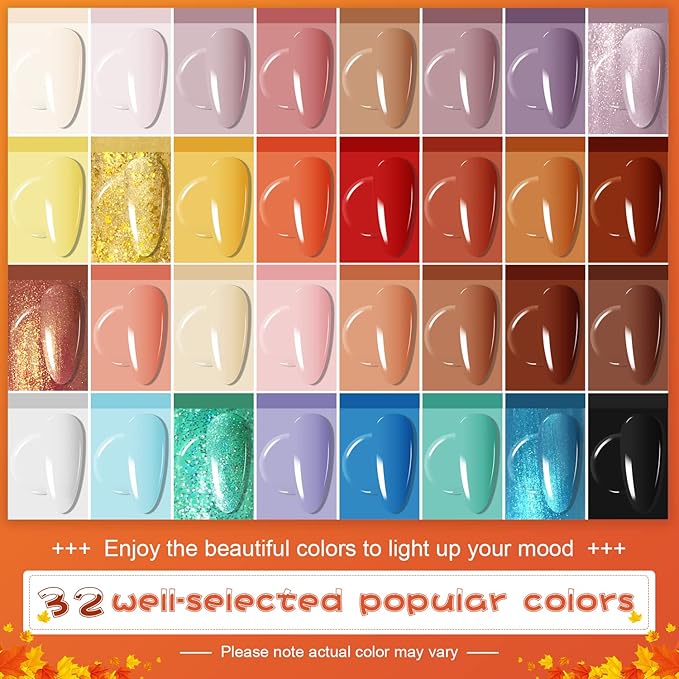 JODSONE 36 Pcs Gel Nail Polish Kit with U V Light of 32 Color Gel Polish Nail Collections Base and Top Glitter Coat Manicure Tools-VivaGrace Women