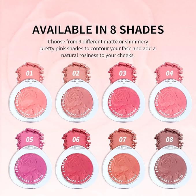 MAEPEOR Matte Face Blush 8 Colors Lightweight Natural Look Face Blush Long-Lasting and Highly Pigmented Powder Blush for Cheeks (Color 01)-VivaGrace Women