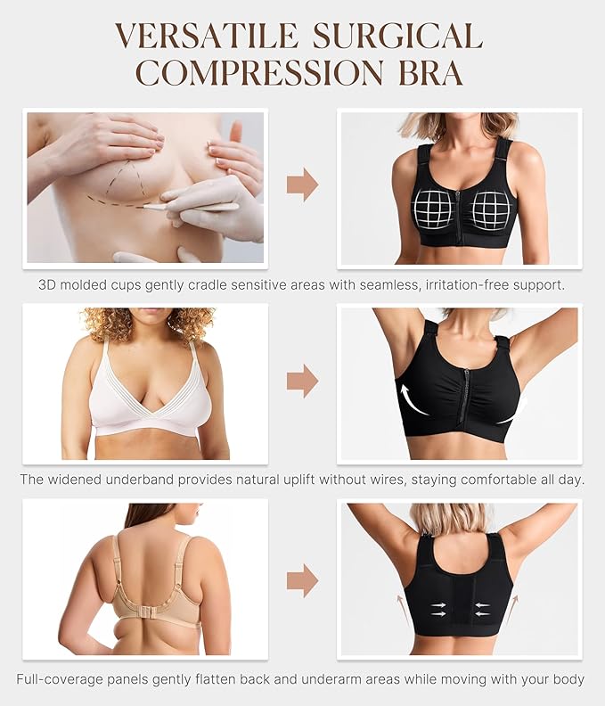 BRABIC Zip Front Closure Everyday Bra for Women Post Surgery Compression Support with Adjustable Straps Wirefree-VivaGrace Women