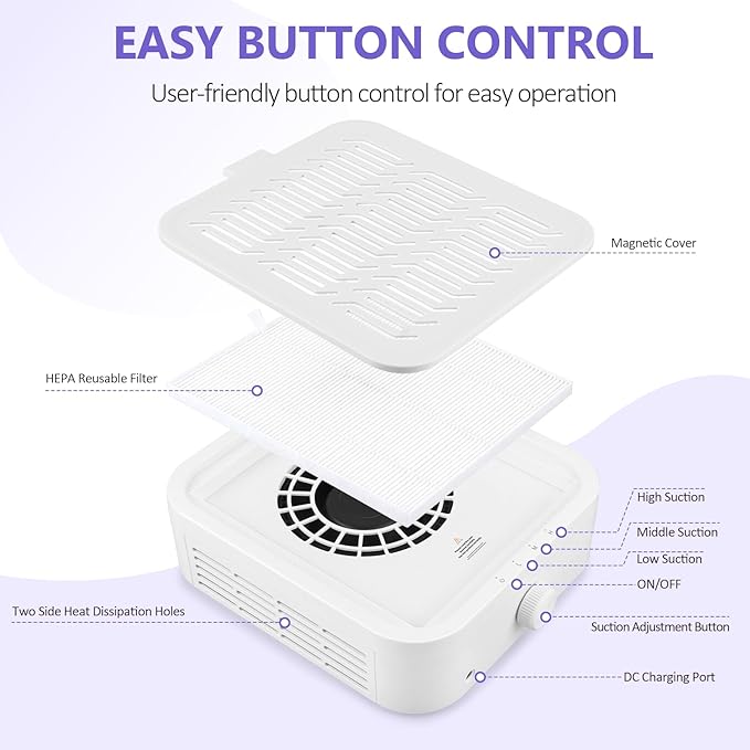 LIONVISON Nail Dust Collector for Salons: Vacuum Fan Dust Suction Machine for Beginners DIY - Manicure Pedicure Tool with Reusable Filter for Home-VivaGrace Women
