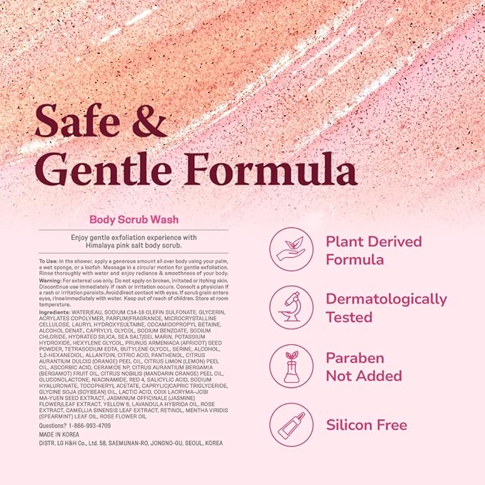 HIMALAYA PINKSALT Daily Scrub & Body Wash - Exfoliating Body Scrub, Dead Sea Salt & Himalayan Pink Salt, Natural Moisturizing Bodywash, Retinol & Hyaluronic Acid Shower Gel, Korean Skincare 21.1oz-VivaGrace Women