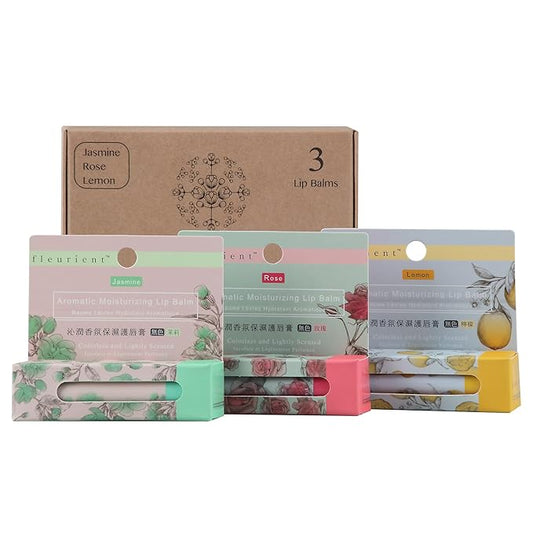 Aromatic Moisturizing Lip Balm-Jasmine, Rose, Lemon | Hydrating, Colorless & Lightly Scented lip moisturizer with Vitamin E (Pack of 3 Scents-0.12oz EA.)-VivaGrace Women