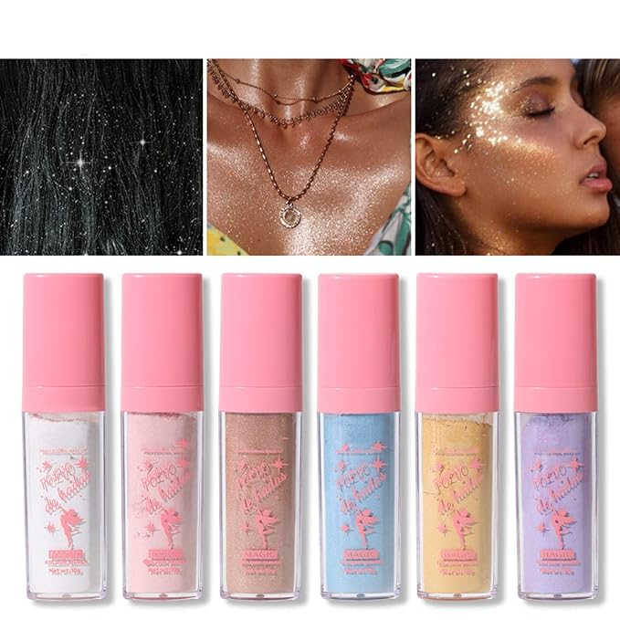 MAEPEOR Highlighter Powder Stick 6 Colors Shimmer Not-sticky Brighten Highlighter Powder Stick Natural Sparkle Glitter Highlighter Makeup Cosmetic for Lip Face Body Makeup (03 Golden Brown)-VivaGrace Women