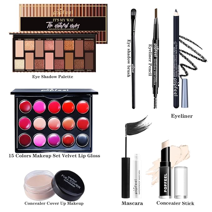 Makeup Kit for Women, All in One Makeup Gift Set for Women and Teen Girl, Full Makeup Kit with Lipgloss Eyeshadow Palette Concealer Stick Mascara Eyeliner Pencil Eye Shadow Brush-VivaGrace Women