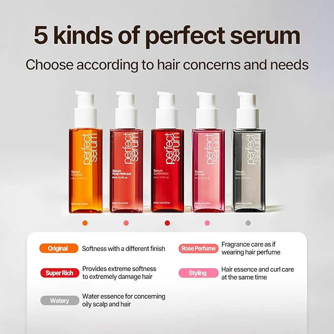 Mise En Scene Perfect Styling Serum for Heat Damage Protection - Hair Serum for holding Bounce, Hair Essence for Long Lasting Curl, Powdery Scent, with Argan Oils, 2.70 fl. Oz-VivaGrace Women