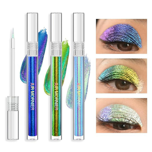 Multichrome Liquid Eyeshadow Set, 3 Colors Multi-Dimensional Eye Liner Makeup, High Pigment Waterproof Metallic, Ultra Fine Tip Glitter (104+105+106)