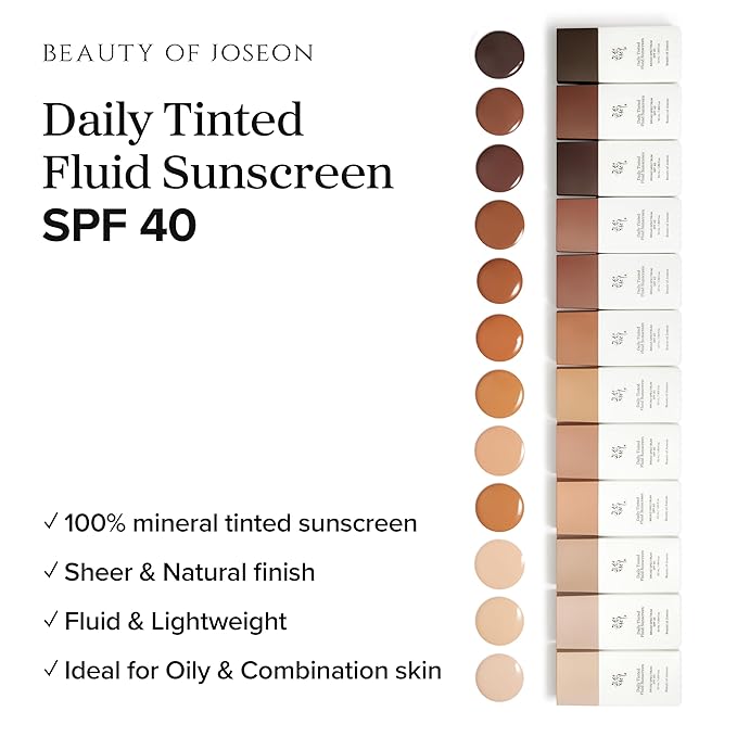 Beauty of Joseon Daily Tinted Fluid Sunscreen 12 Shades for Face Moisturizing Broad Spectrum SPF 40 Korean Skincare 50ml, 1.69 fl.oz #LP100-VivaGrace Women