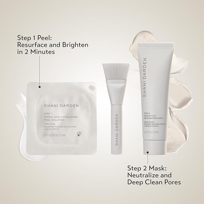 SHANI DARDEN SKIN CARE Triple Acid Peel, 2-Step Exfoliating Face Peel with Mandelic, Lactic & Glycolic Acids, Kaolin Clay Neutralizing Mask & Brush, Helps Improve Dark Spots & Skin Texture, 0.5 fl oz-VivaGrace Women