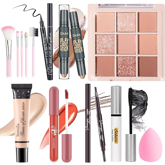 Makeup Set for Girls Teens Women, Makeup Present Set, Makeup Kit, Includes Eyeshadow Palette, Foundation, Blusher, Eyebrow Pencil, Eyeliner, Lip Gloss, Lip Oil, Makeup Brushes & Sponge-VivaGrace Women