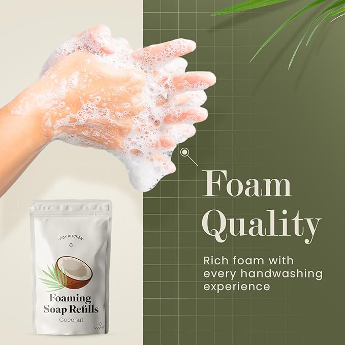 Foaming Hand Soap Refills – Rich, Moisturizing Lather in Coconut Scent, Works with Dispensers, 10 count