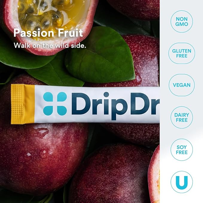DripDrop Sugar Free Hydration Packets - Zero Passion Fruit - Single Serve Electrolytes Powder Drink Mix - Non-GMO, Gluten Free, Vegan - 32 Sticks-VivaGrace Women