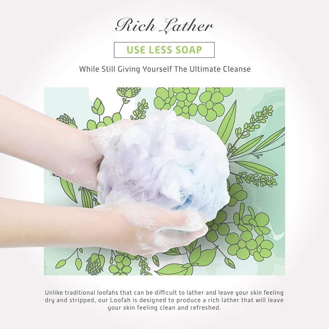 Spongentle Dual Texture Deep Cleansing Loofah Sponge for Radiant Skin, Pack of 4, Bath and Shower, Exfoliating Body Scrubber, Beautiful Colors for Women and Men-VivaGrace Women