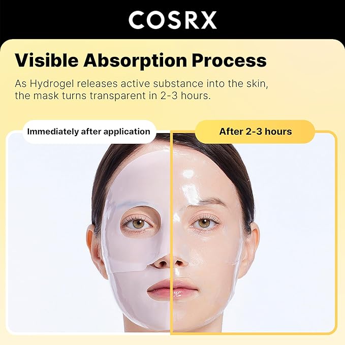 COSRX Advanced Snail Mucin Glass Glow Hydrogel Face Masks Skincare 3 EA, Collagen Face Mask, Travel Essentials, Overnight Face Mask, Korean Skin Care-VivaGrace Women