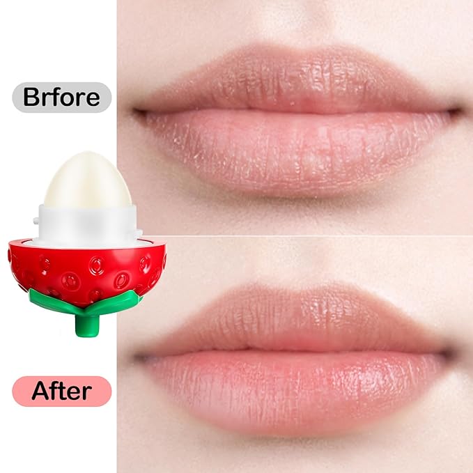 KISSIO Lip Balm,Strawberry Lip Balm,Lip Care with B5 Panthenol,Jojoba Seed Oil and Ceramide,Moisturize and Soothe Chapped Lips,Reduces Lines and Enhances Lip Elasticity,Cruelty Free,0.12 oz(02#)-VivaGrace Women