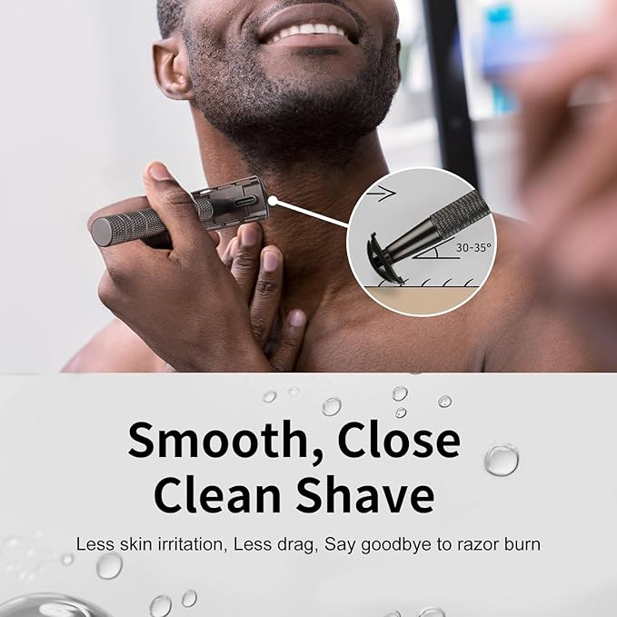 Matte Gun Black Double Edge Safety Razor, Single Blade Razors for Men and Women, with 10 Stainless Steel Safety Razor Blades, Reusable, Eco-friendly, Smooth and Close Shaving, Plastic Free-VivaGrace Women