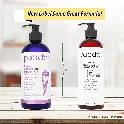 PURA D'OR 16 Oz Organic Anti-Cellulite Massage Oil - Lemon Peel, Moringa, Grape Seed, Grapefruit & Eucalyptus Oils - Skin Firming & Tightening for Active Individuals & Aging Adults-VivaGrace Women