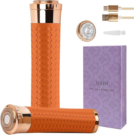 Facial Hair Remover for Women, Painless Rechargeable Hair Removal Device, Comes with 2 Replacement Heads, Portable Electric Shaver/Razors for Face, Chin, Upper Lip, arms (Orange)-VivaGrace Women