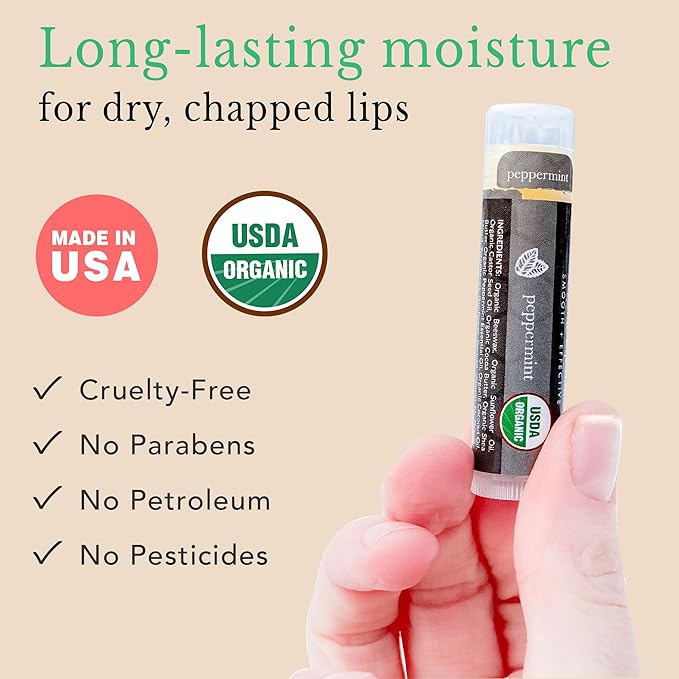 Organic Lip Balm Peppermint - 4 Pack Organic Gifts for Women, All Natural Lip Balm Birthday Gifts for Her & Him, Lip Balm Hydrating Beauty Gifts for Adults, Women, Men, Teens & Kids, Lip Moisturizer-VivaGrace Women