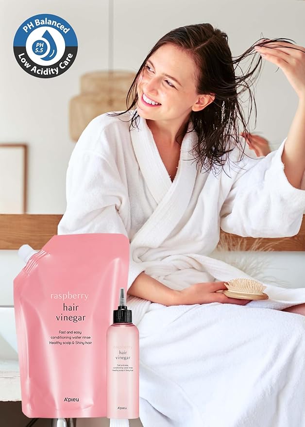 A'PIEU Raspberry Hair Vinegar Rinse Refill 13.6 fl oz - Scalp Treatment for Balanced pH, Shiny Hair | Korean Hair Care I Clarifies & Encourages Growth | Dandruff & Oil Control-VivaGrace Women