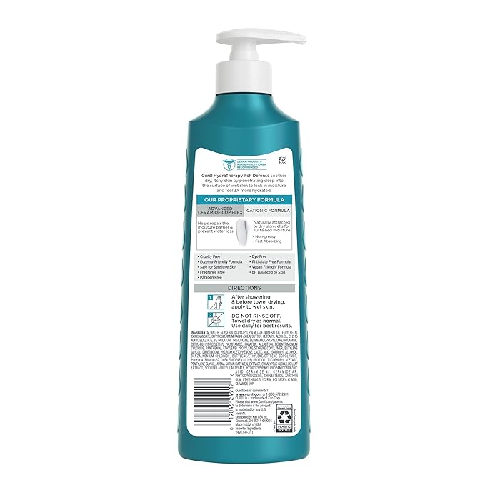 Curel Hydra Therapy In Shower Lotion, Itch Defense Body Moisturizer with Advanced Ceramide Complex, Vitamin E, & Oatmeal Extract, 12 Oz, Pack of 2-VivaGrace Women