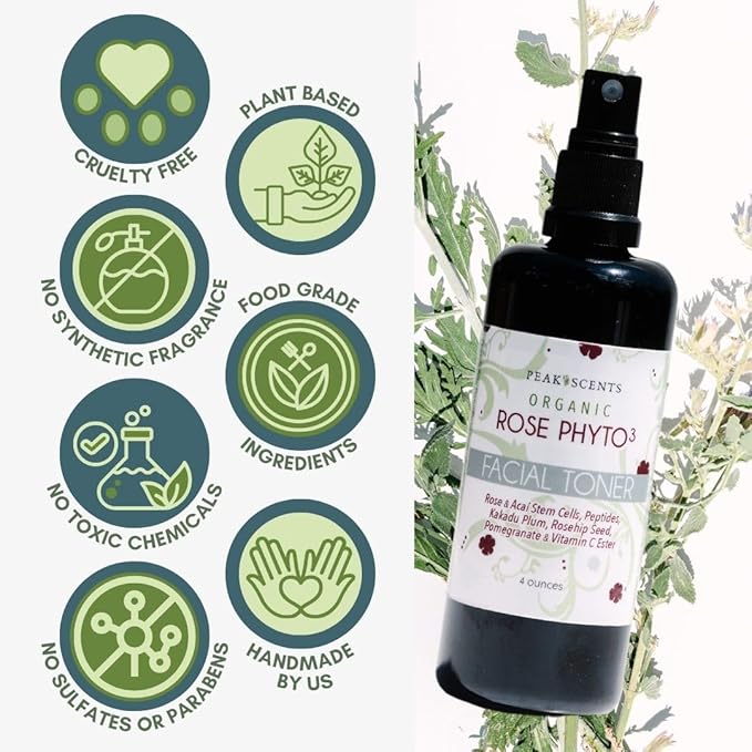 Organic Phyto³ Rose Water Facial Toner Spray - Pure Rosewater for Face, with Acaí and Herbal Extracts - Eco-Friendly and Vegan - Hydrating Rose Water Organic Face Spray (4 oz)-VivaGrace Women