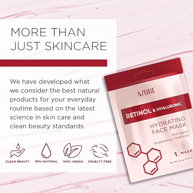 Azure Cosmetics Retinol & Hyaluronic Acid Anti Aging Facial Sheet - Rejuvenating & Hydrating Face Mask - Helps Reduce Fine Lines & Wrinkles, Smooths & Repairs - Made in Korea - Pack of 5-VivaGrace Women