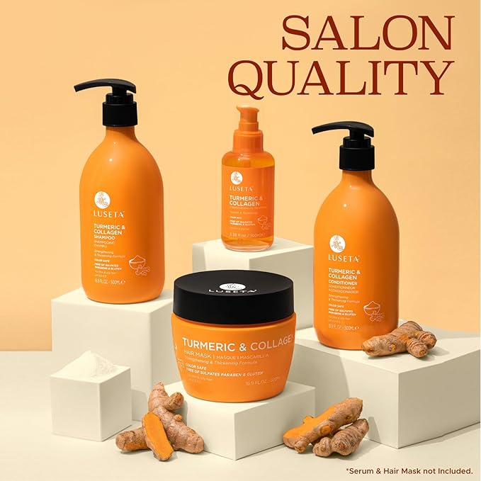 Luseta Shampoo and Conditioner Set for Hair with Turmeric & Collagen, Hair Thickening Volumizing Shampoo for Thin or Oil Hair, Sulfate and Parabens Free 2x16.9Oz-VivaGrace Women