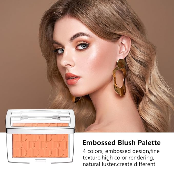Embossed Blush, Palette Pink Dark Powder Blush Palette-VivaGrace Women