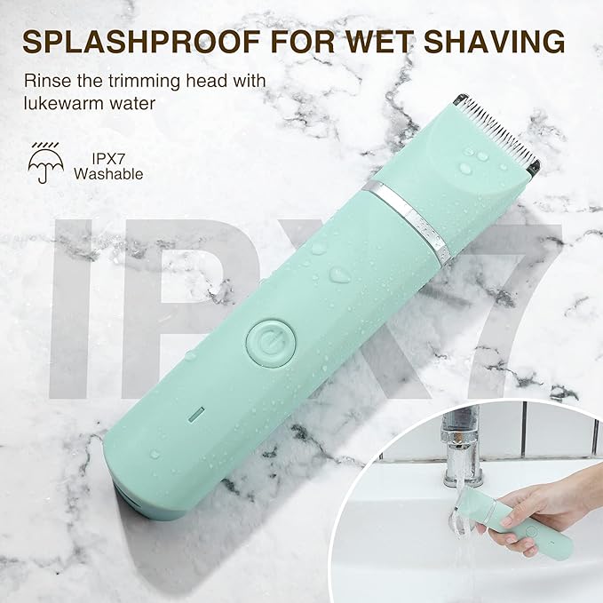 Waterproof Bikini Trimmer Women Electric Razor for Pubic Hair Women's Foil Shaver Rechargeable Shaver Removal with Snap-in Ceramic Blades IP7X Washable Head,Wet and Dry Use,Green-VivaGrace Women