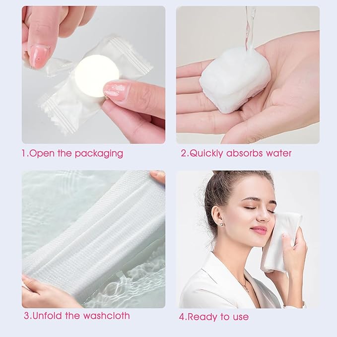 Classycoo Compressed Towel 50 Pack Mini Tablets Disposable Portable Face Towel Cotton Coin Tissue for Travel, Camping, Hiking, Sport, Beauty Salon, Home Hand Wipes, Outdoor Activities(Pink, Thick)