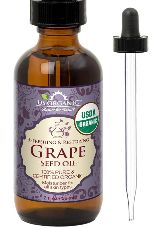 US Organic Grape Seed Oil, USDA Certified Organic, 100% Pure & Natural, Cold Pressed Virgin, Unrefined, in Amber Glass Bottle w/Glass Eye dropper for Easy Application (2 oz (56 ml))-VivaGrace Women