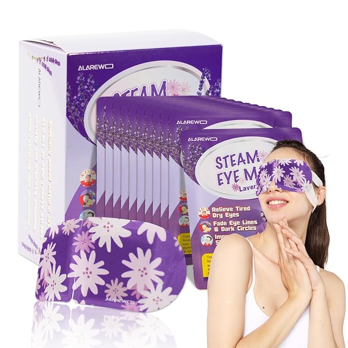 Steam Eye Mask Self Heating Moist Eye Compress Disposable SPA Warm Eye Mask 10 Packs for Dry Eyes, Eye Fatigue, Stress Relief, Soothing Headache Travel Trouble Sleeping(Lavender)-VivaGrace Women