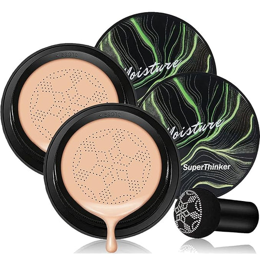 Air Cushion CC Cream Mushroom Head Cushion Foundation, BB Cream Face Makeup for Mature Skin Moisturizing Concealer Brighten Long-Lasting, Even Skin Tone for All Skin Types (2 PCS Nude)-VivaGrace Women